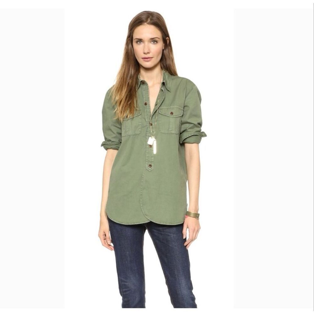 Madewell Cargo Button Down Work Shirt in green Small